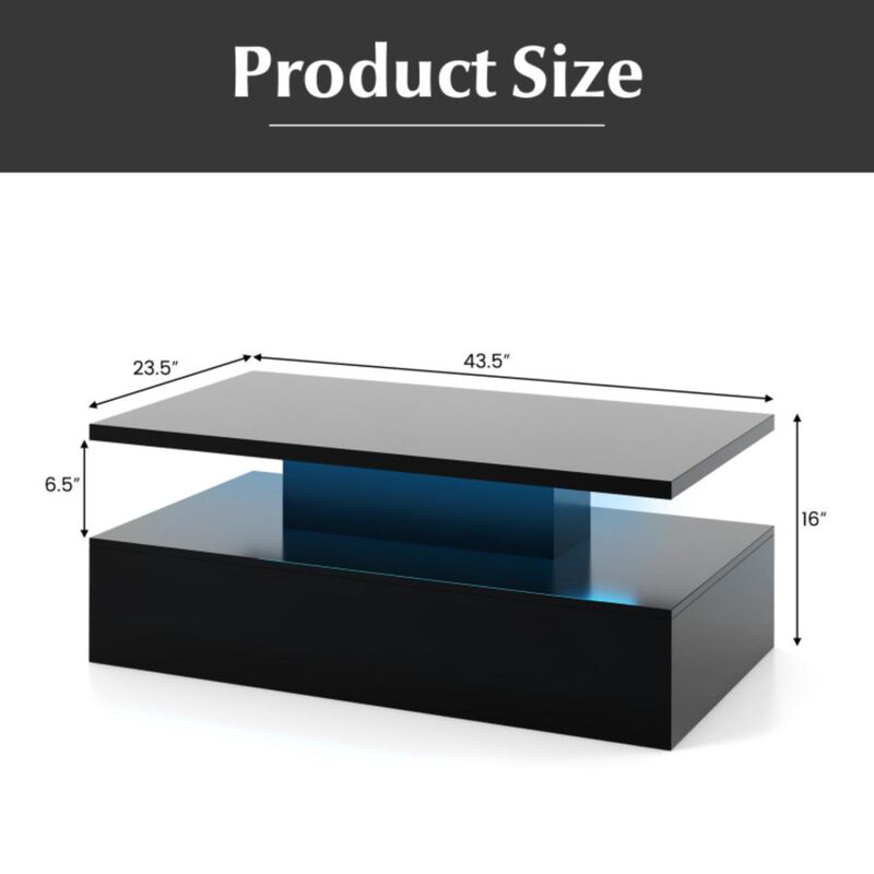 Hivvago Modern 2-tier High Glossy Table with Adjustable Light Colors for Living Room