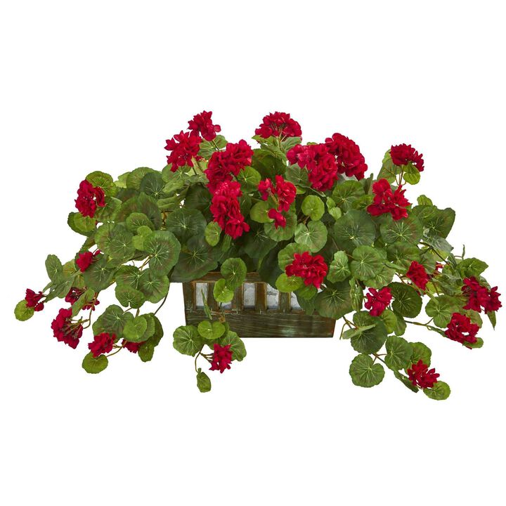 Nearly Natural 15-in Geranium Artificial Plant in Decorative Planter