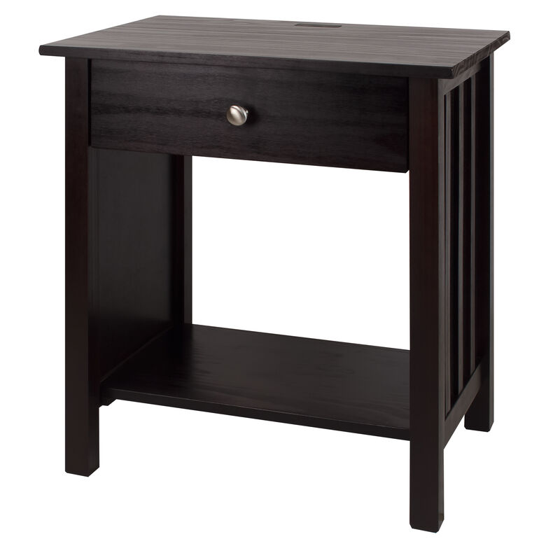 Casual Home Vanderbilt Nightstand with USB Ports-Espresso , 17 in x 24 in x 27 in