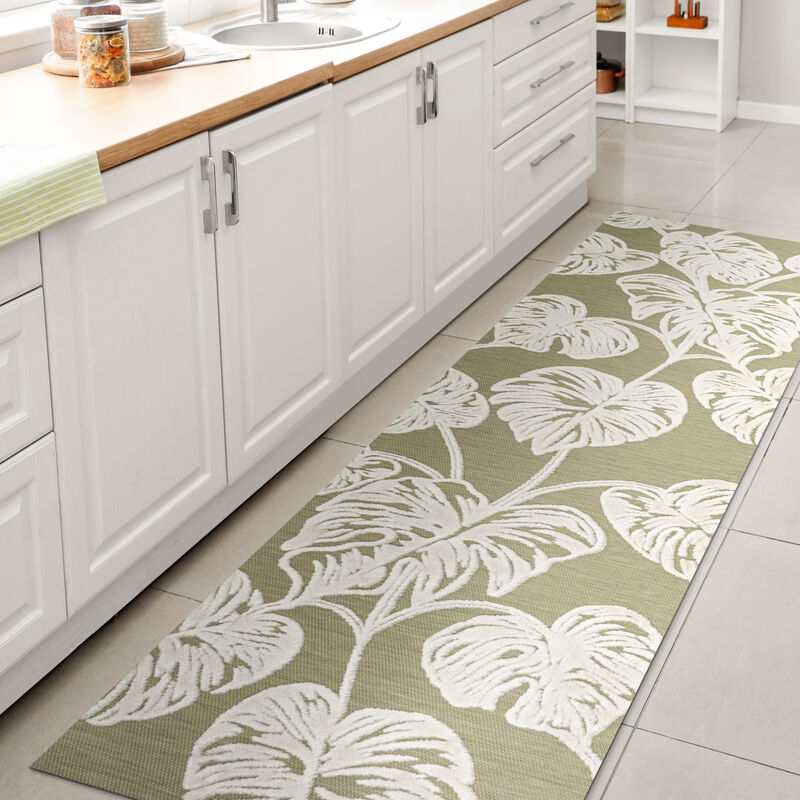 Tobago High-Low Two Tone Monstera Leaf Area Rug