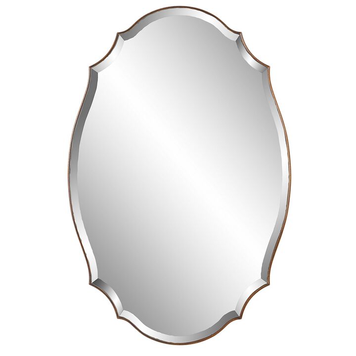 28 x 42 Modern Round Accent Mirror with Curved Edges, Bronze, Gold Finish-Benzara