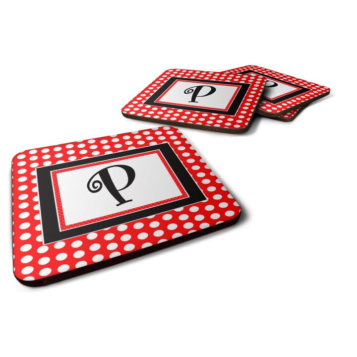 Caroline's Treasures CJ1012-PFC Monogram-Red Black Polka Dots Foam Coasters (Set of 4), Initial Letter P, 3.5 H x 3.5 W, Multicolor