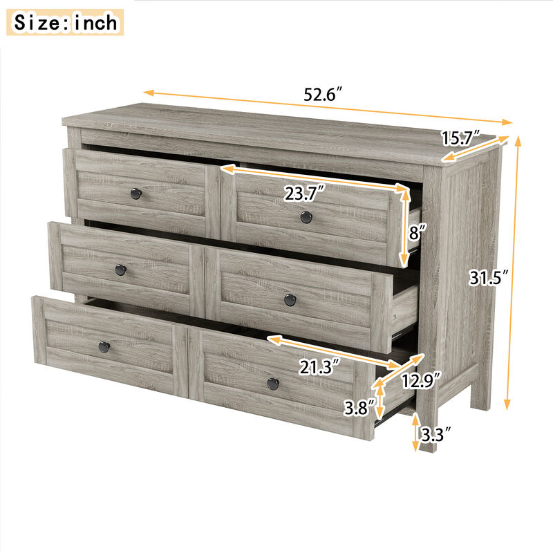Merax Farmhouse Style Wooden Dresser with 6 Drawer