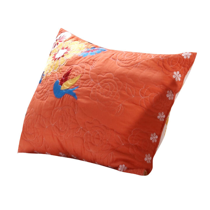 36 Inch Quilted King Pillow Sham, Cotton Rich Fill, Multicolor Embroidery - Benzara