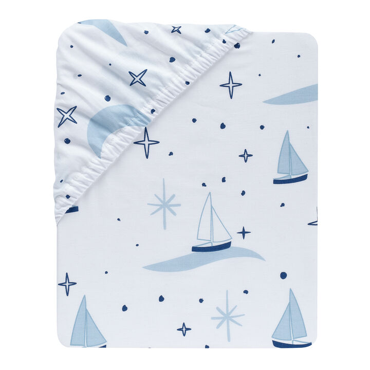 Lambs & Ivy Little Skipper Cotton Nautical Sailboat Fitted Crib/Toddler Sheet