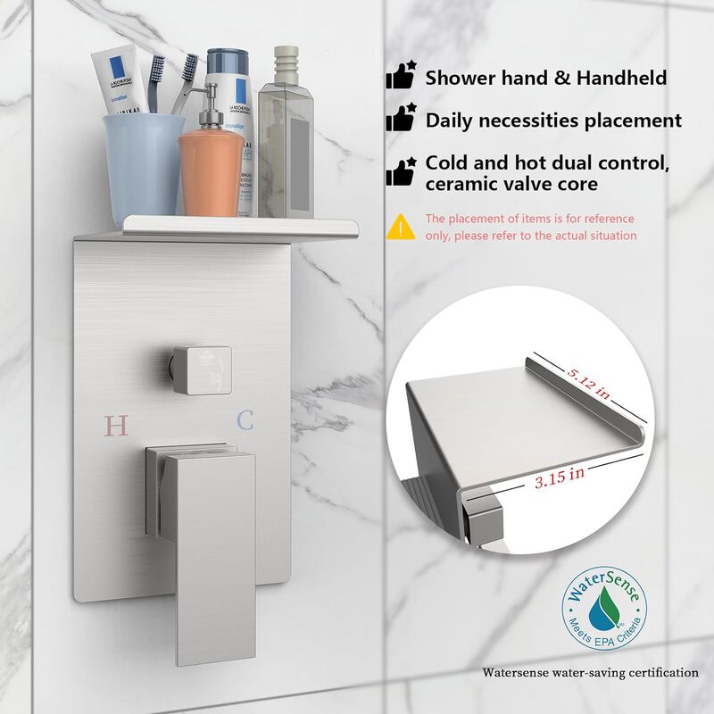 Rainfall Shower System with Storage Shelf High-Pressure Shower Head & Handheld Combo