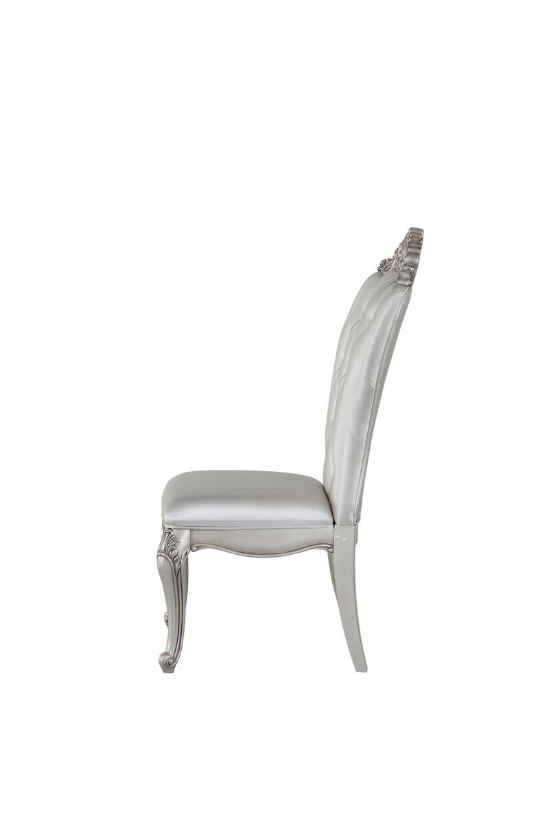 Wooden Side Chairs with Button Tufting, Set of Two, Cream and White - Benzara