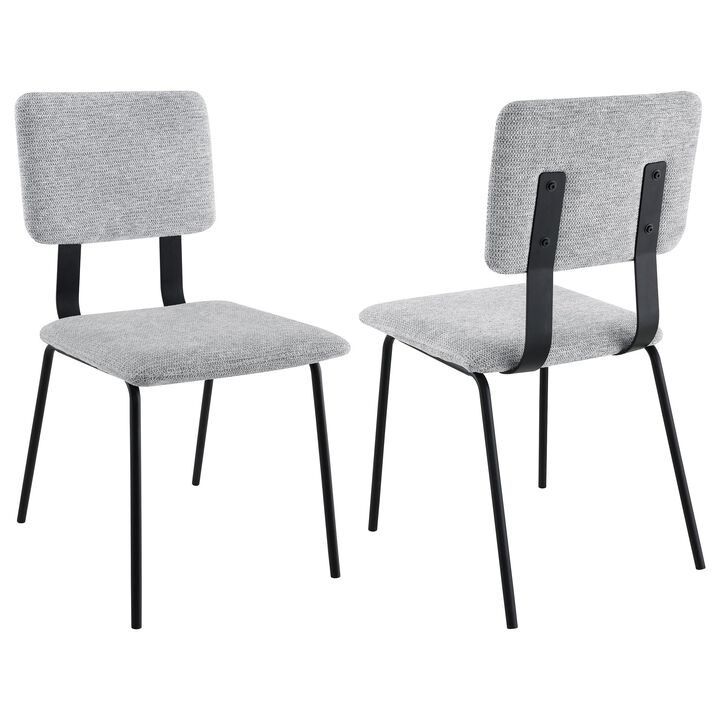 Kelli Dining Chair Set of 2, Gray Fabric Foam Cushions, Black Metal - Benzara