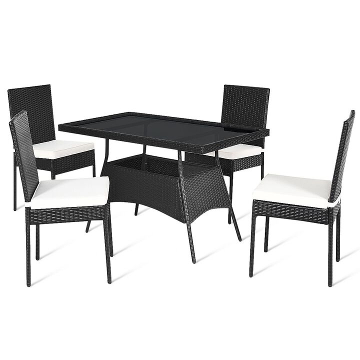 5 Pieces Rattan Dining Set Glass Table High Back Chair