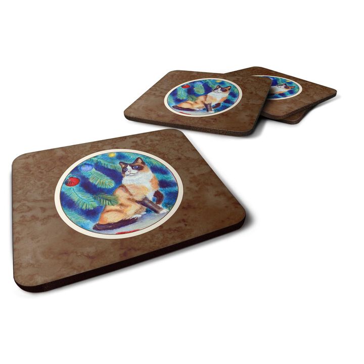 Caroline's Treasures 7155FC Christmas Tree Cat Foam Coasters (Set of 4), 3.5, Multicolor