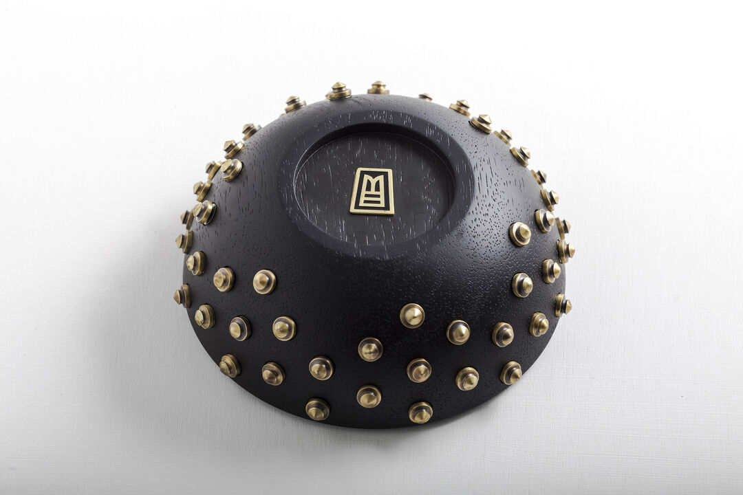 SITIERA Decorative Wood Bowl with Aged Bronze Details by ANDEAN, In Stock