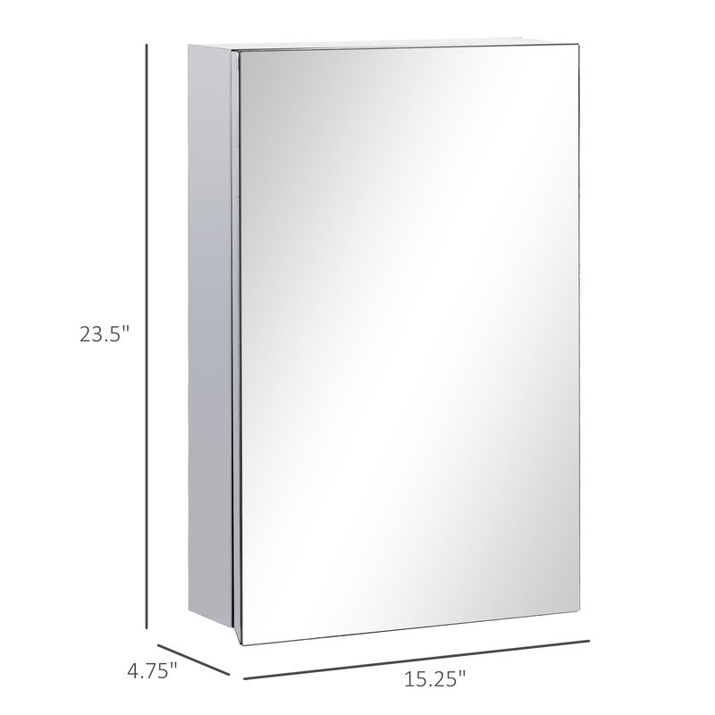 Silver Bathroom Storage: Mirrored Wall Cabinet with 3-Tier Shelves