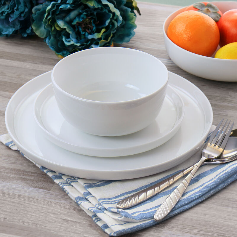 Gibson Home White Deco 16 Piece Fine Ceramic Dinnerware Set in White