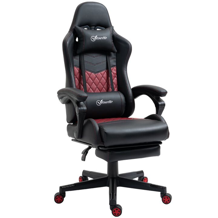 Black Gaming Throne: Racing Chair with PU Leather Footrest and Swivel Wheels