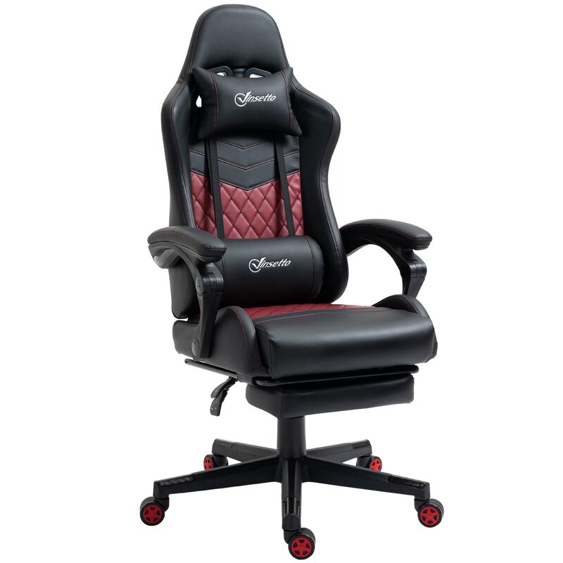 Black Gaming Throne: Racing Chair with PU Leather Footrest and Swivel Wheels