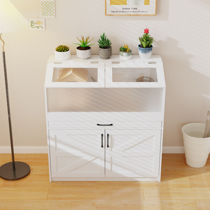 FUFU&GAGA  Hamster Cage with Acrylic Front, Cross-Shaped Doors, P2 Board Panels, Black Metal Handles, Spacious Design for Hamster (39.4" L x 19.7" W x 40.6" H),White