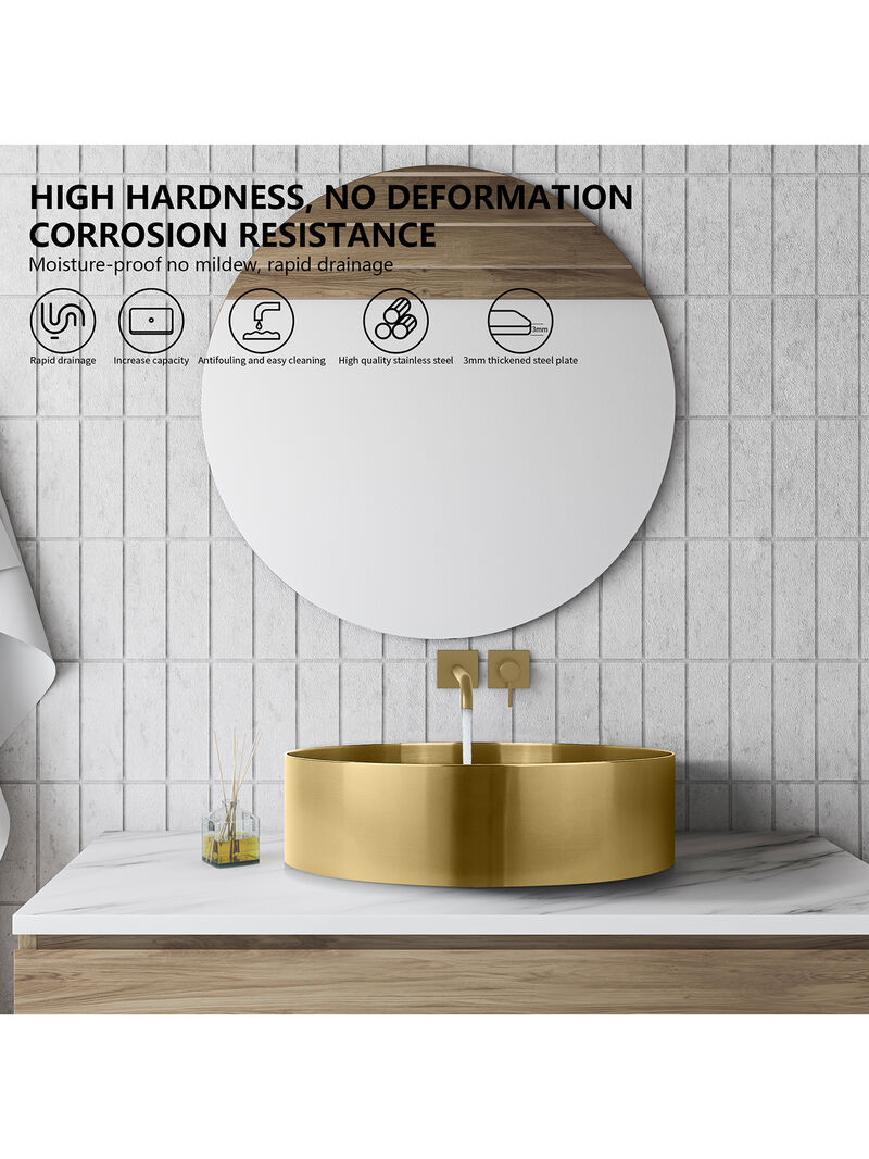 Stainless Steel Bathroom Sink with Mounting Ring & Pop-Up Drain Round Bowl Basin Rose Gold