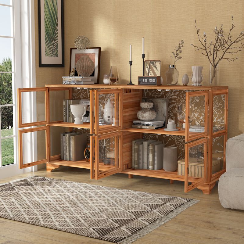 FUFU&GAGA 8-Door Wooden Display Cabinet with Tempered Glass Doors (78.7" W x 19.6" D x 39.3" H),Brown