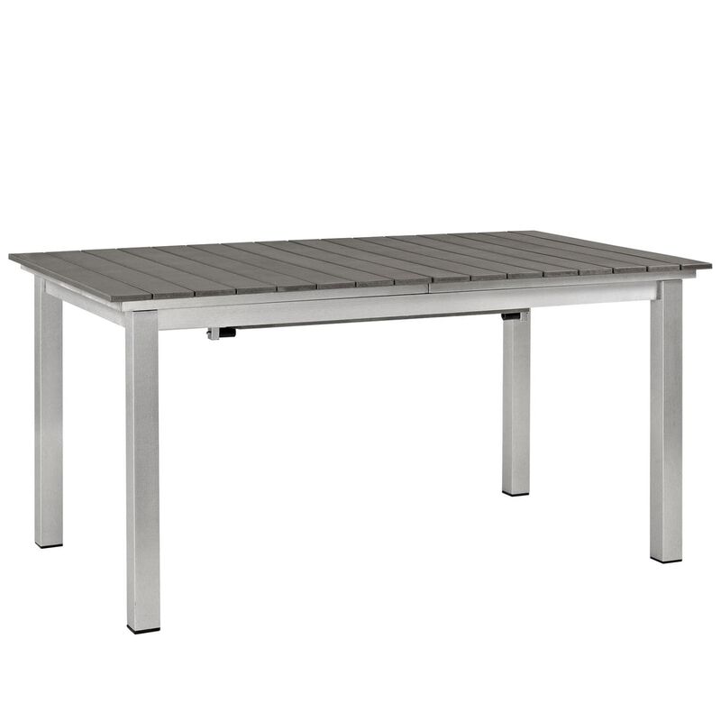 Modway Shore Aluminum Outdoor Patio 62" to 94" Extendable Dining Table in Silver Gray