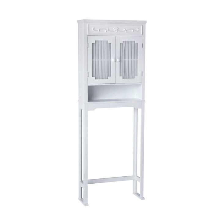 Teamson Home Lisbon Wooden Space Saver with Drapery-Lined Doors, Chrome