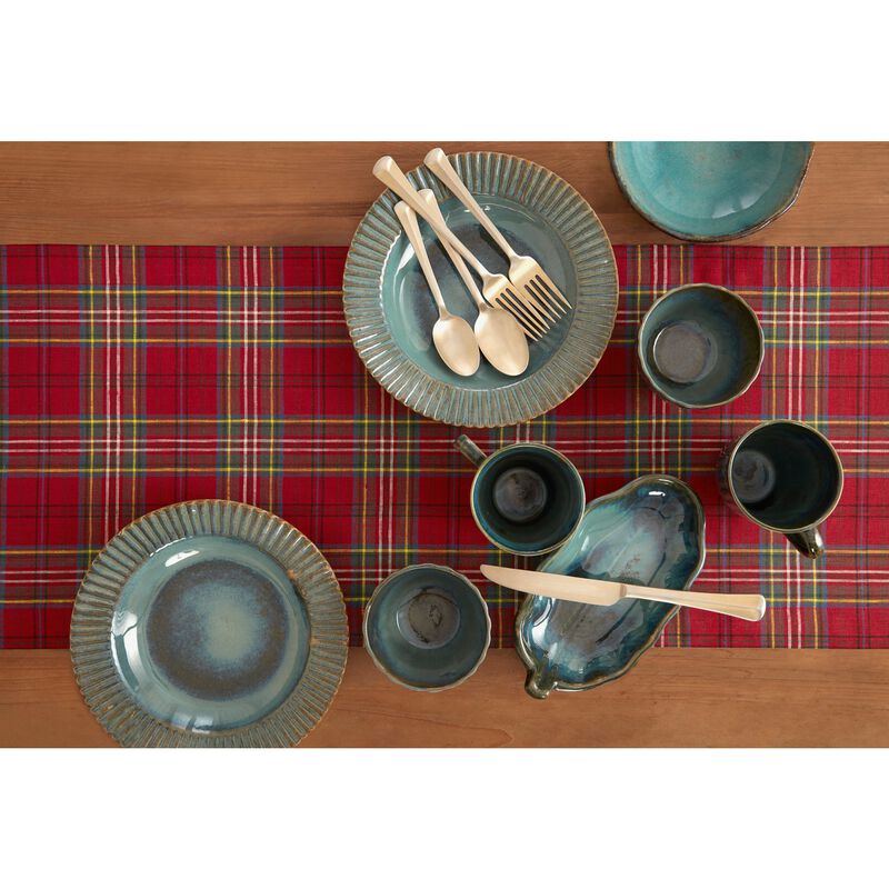 Solino Home 100% Pure Linen Table Runner | Classic Tartan Plaid
