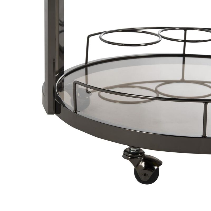 Safavieh Rio 3 Tier Round Bar Cart And Wine Rack, Gun Metal/Tinted Glass