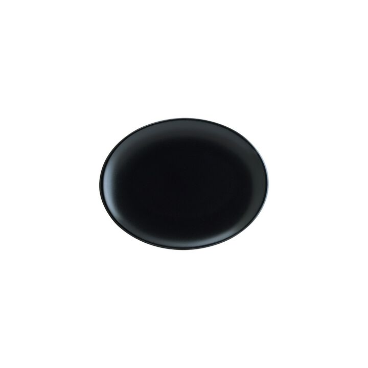 Notte 9.75" x 7.5" x h:1" Oval Black Porcelain Platter (Set of 2)