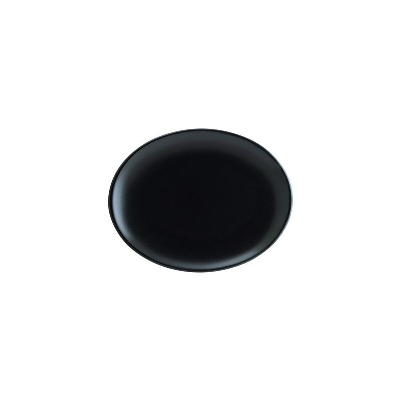 Notte 9.75" x 7.5" x h:1" Oval Black Porcelain Platter (Set of 2)