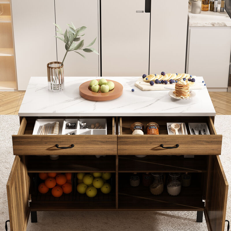 Burly Wood and White 47.2 in. Height Rectangle Wooden Storage Cabinet, Sideboard, Food Pantry with 2-Drawer and 4-Shelf
