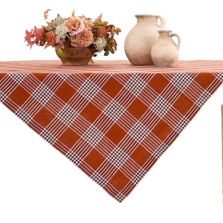 Solino Home 100% Pure Linen Table Throw 52 x 52 Inch | Glen Check for Thanksgiving, Christmas