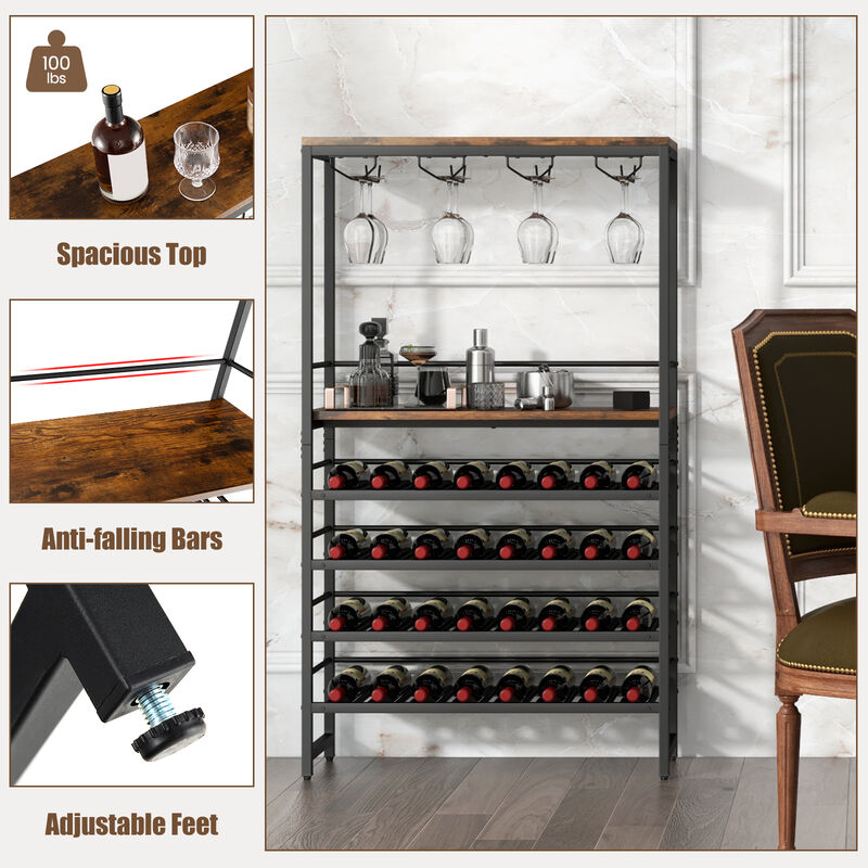 Freestanding Wine Bakers Rack with 4-Tier Wine Storage and 4 Rows of Stemware Racks