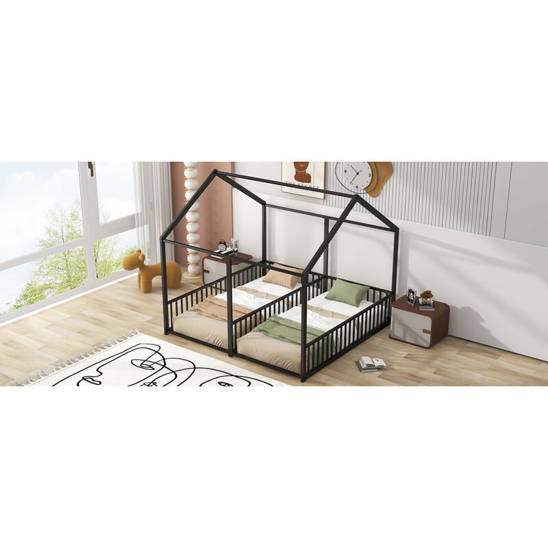 Metal Twin Size House Platform Beds, Two Shared Beds