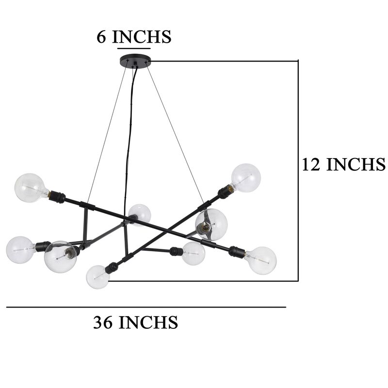 Sena 36 Inch Chandelier, Sputnik Style w Canopy, Charcoal Gray Metal - Benzara