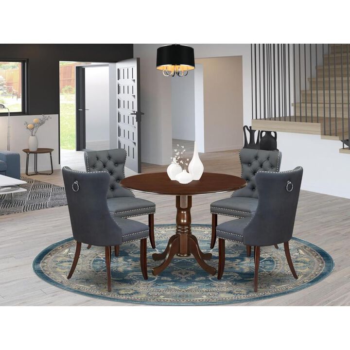 5 Piece Dining Set Consists of a Round Kitchen Table with Dropleaf