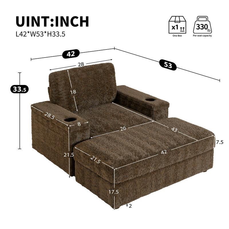 Merax Upholstered Sofa Chair with Storage Ottoman and Armrests