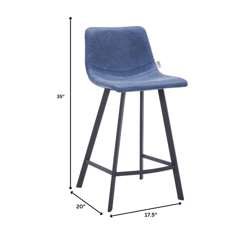Elland Modern Upholstered Leather Bar Stool With Black Iron Legs & Footrest