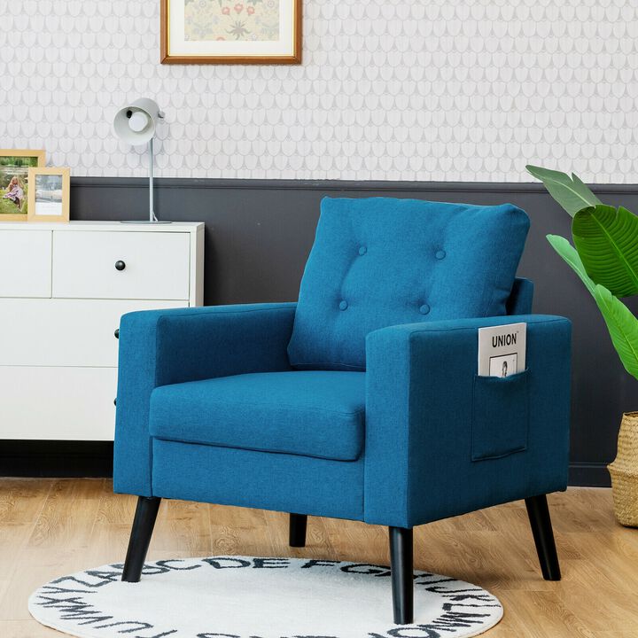 Mid-Century Upholstered Armchair Club Chair with Rubber Wood Legs