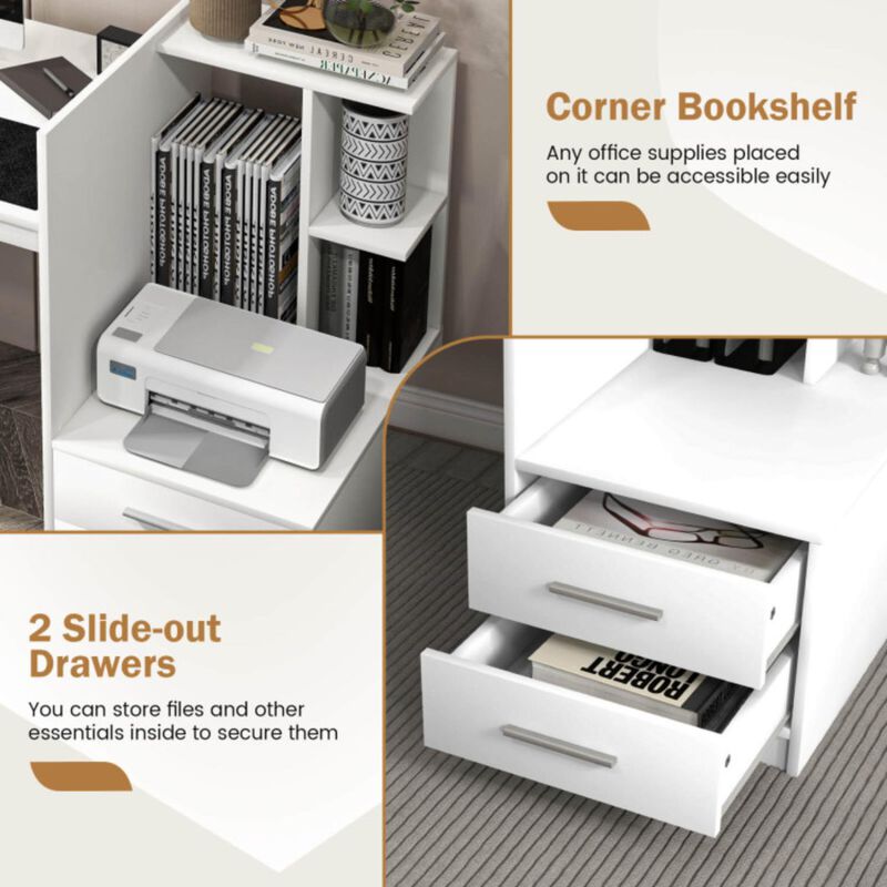 Hivvago Computer Desk Home Office with Bookshelf and Drawers