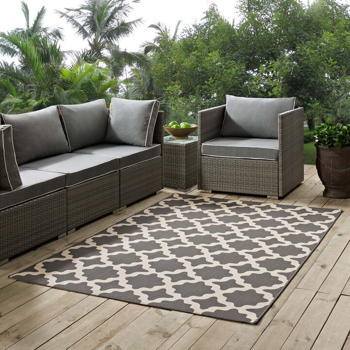 Cerelia Moroccan Trellis 5x8 Indoor and Outdoor Area Rug - Gray and Beige