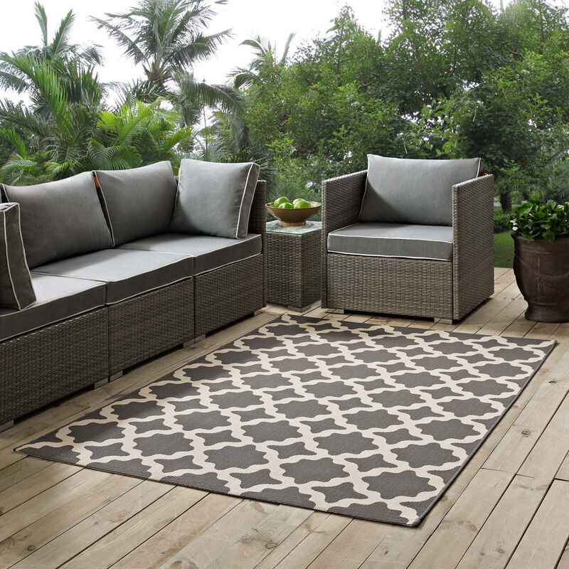 Cerelia Moroccan Trellis 5x8 Indoor and Outdoor Area Rug - Gray and Beige