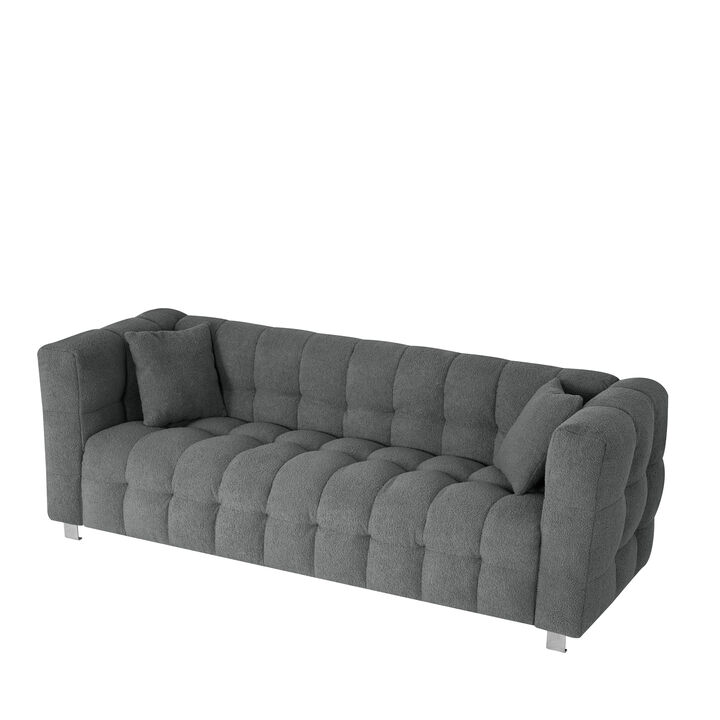 Grey Teddy Fleece Sofa Set with Throw Pillows