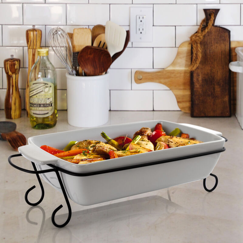 Gibson Elite 2 Piece Rectangle 15.5 Inch Stoneware Bakeware with Metal Rack