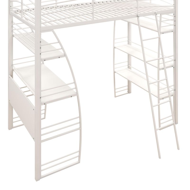 Atwater Living Lynn Modern Twin Loft Bed with Display Shelves and Desk