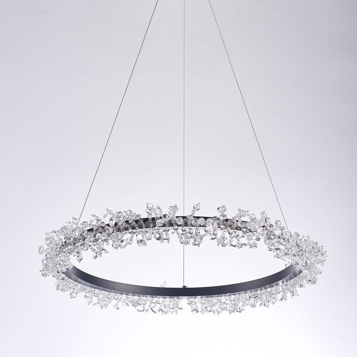 Pasargad Home Claire Steel & Glass Chandelier Light, Clear/Black