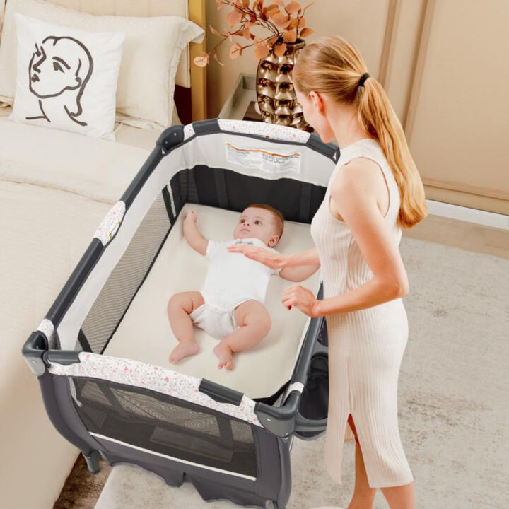 Hivvago 4 in 1 Portable Pack and Play Baby Nursery Center with Bassinet