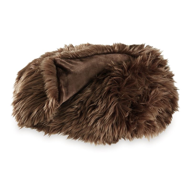 Throw Blanket Set of 3, Modern Soft Faux Fur Textured Brown Polyester - Benzara