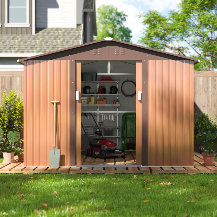 9.1' * 10.5' Large Outdoor Storage Shed with Sliding Door Ventilation and Sturdy Base for Garage