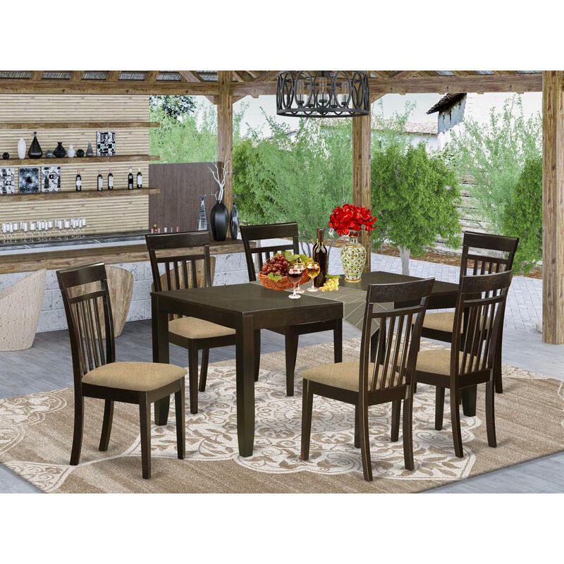 East West Furniture LYCA7-CAP-C 7 Pc Dining room set for 6-Table with Leaf and 6 Kitchen Dining Chairs