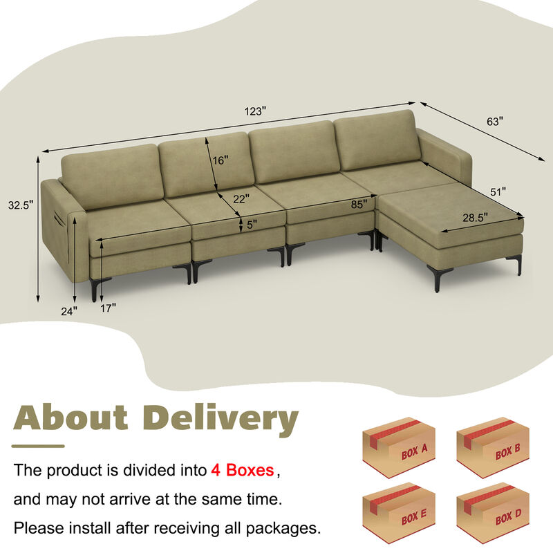 Costway Modular L-shaped Sectional Sofa w/ Reversible Chaise & 2 USB Ports