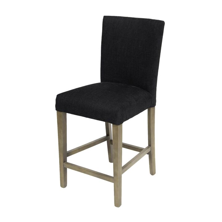 Zeus Counter Height Chair, Black Fabric Upholstery, Gray Oak Wood Legs - Benzara